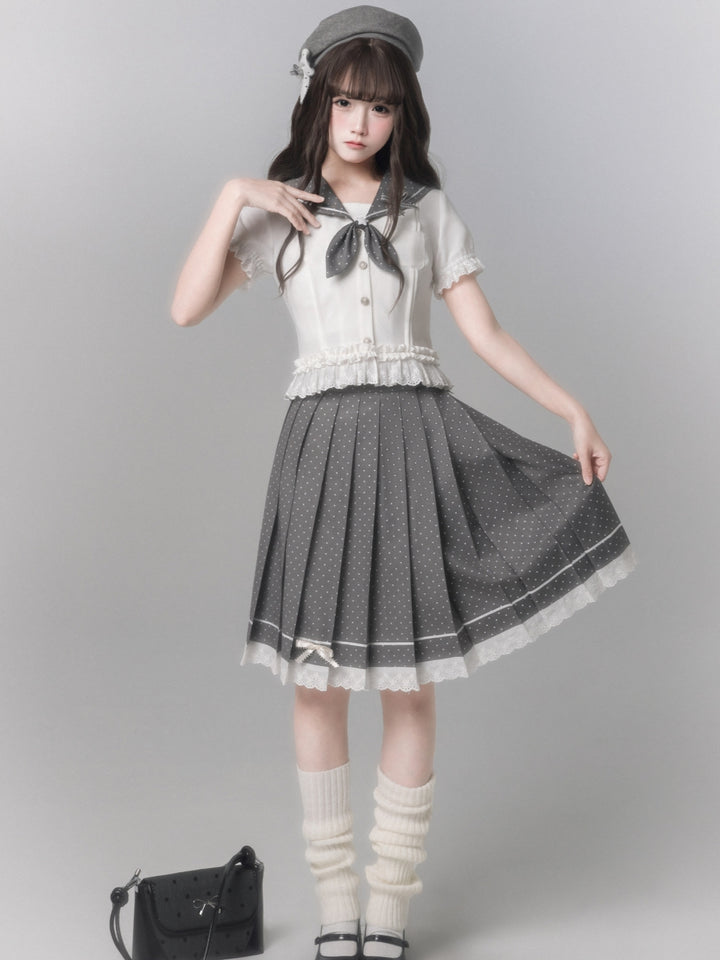 Japanese Sailor Collar Shirt Pleated Skirt