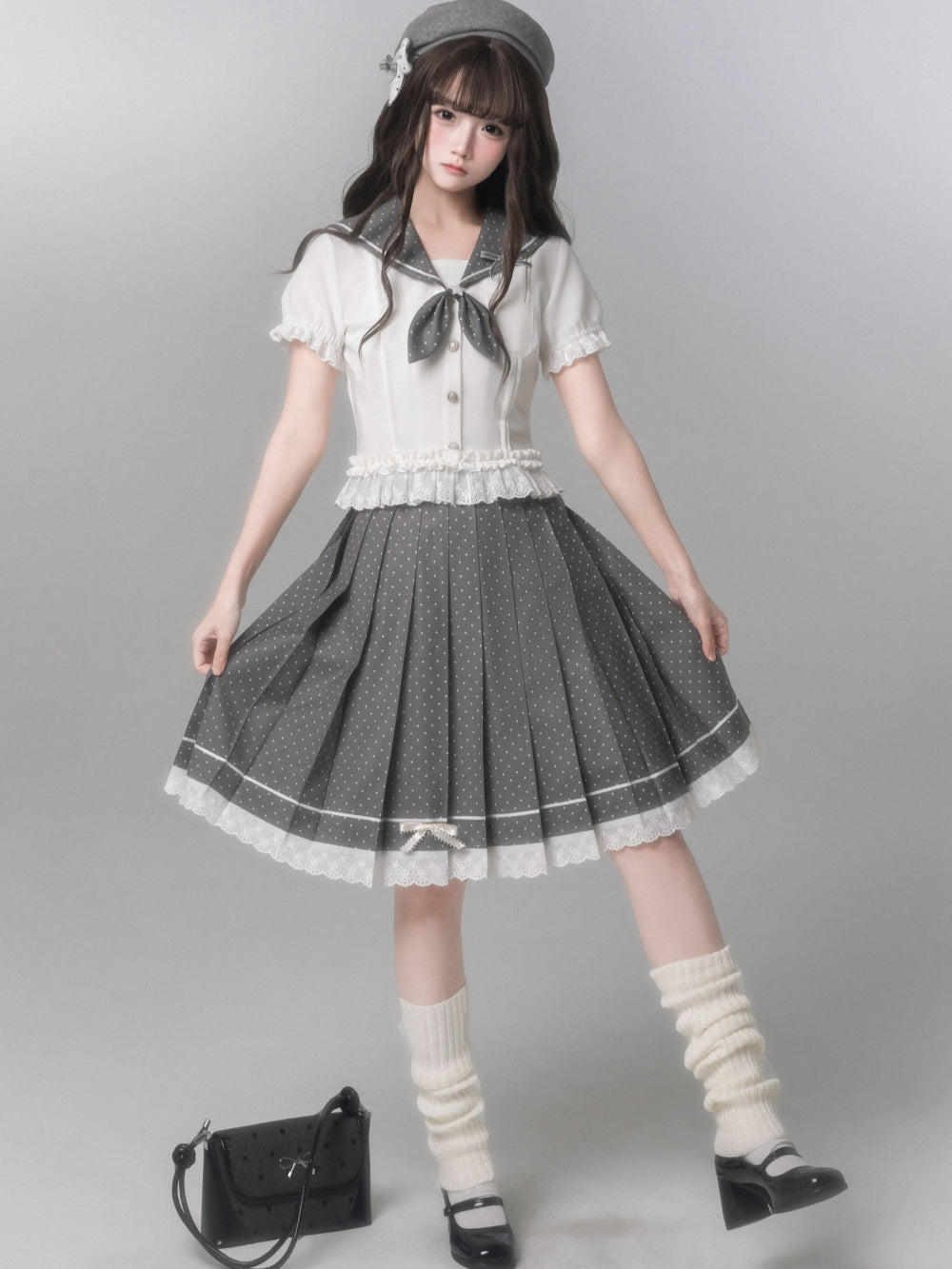 Japanese Sailor Collar Shirt Pleated Skirt