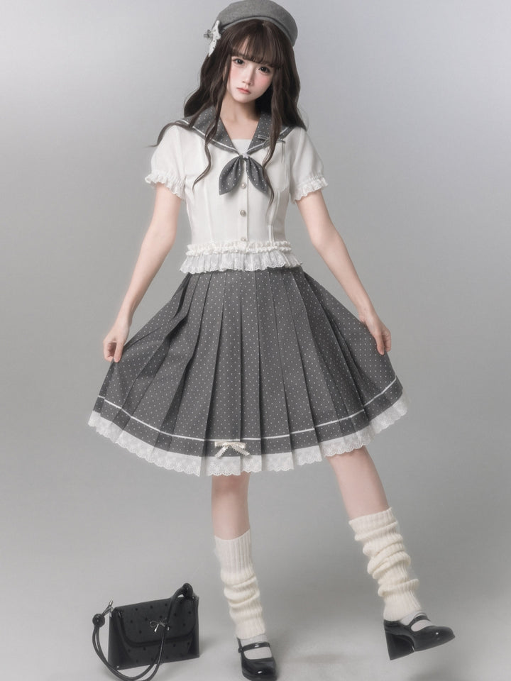 Japanese Sailor Collar Shirt Pleated Skirt
