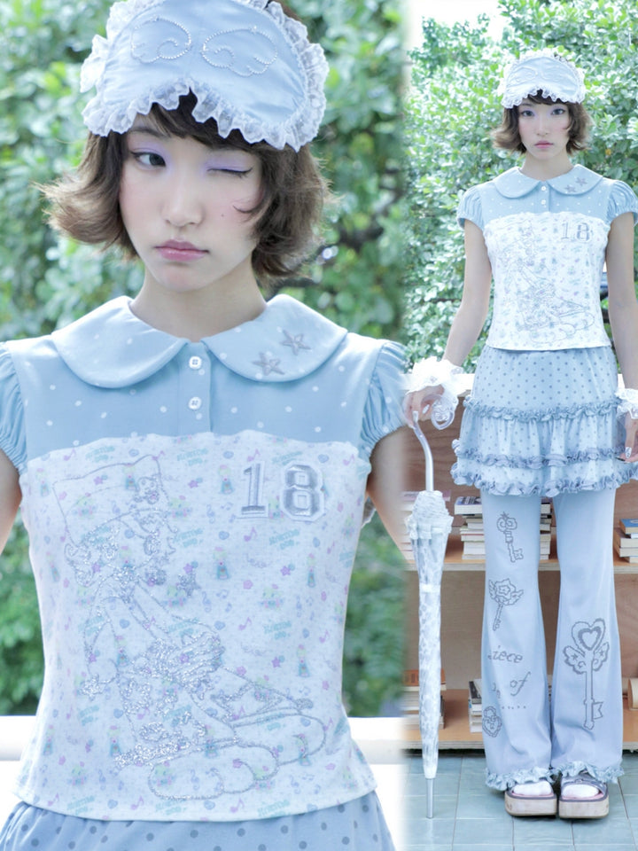 Light Blue Polka Dot Angel Cat Collar Top
