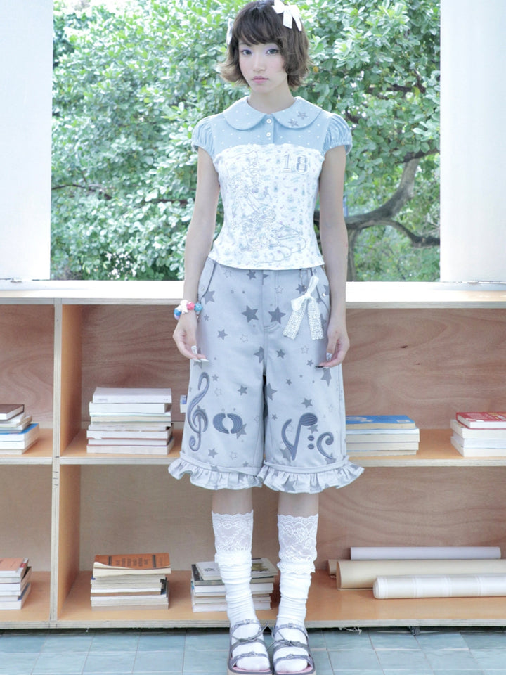 Light Blue Polka Dot Angel Cat Collar Top