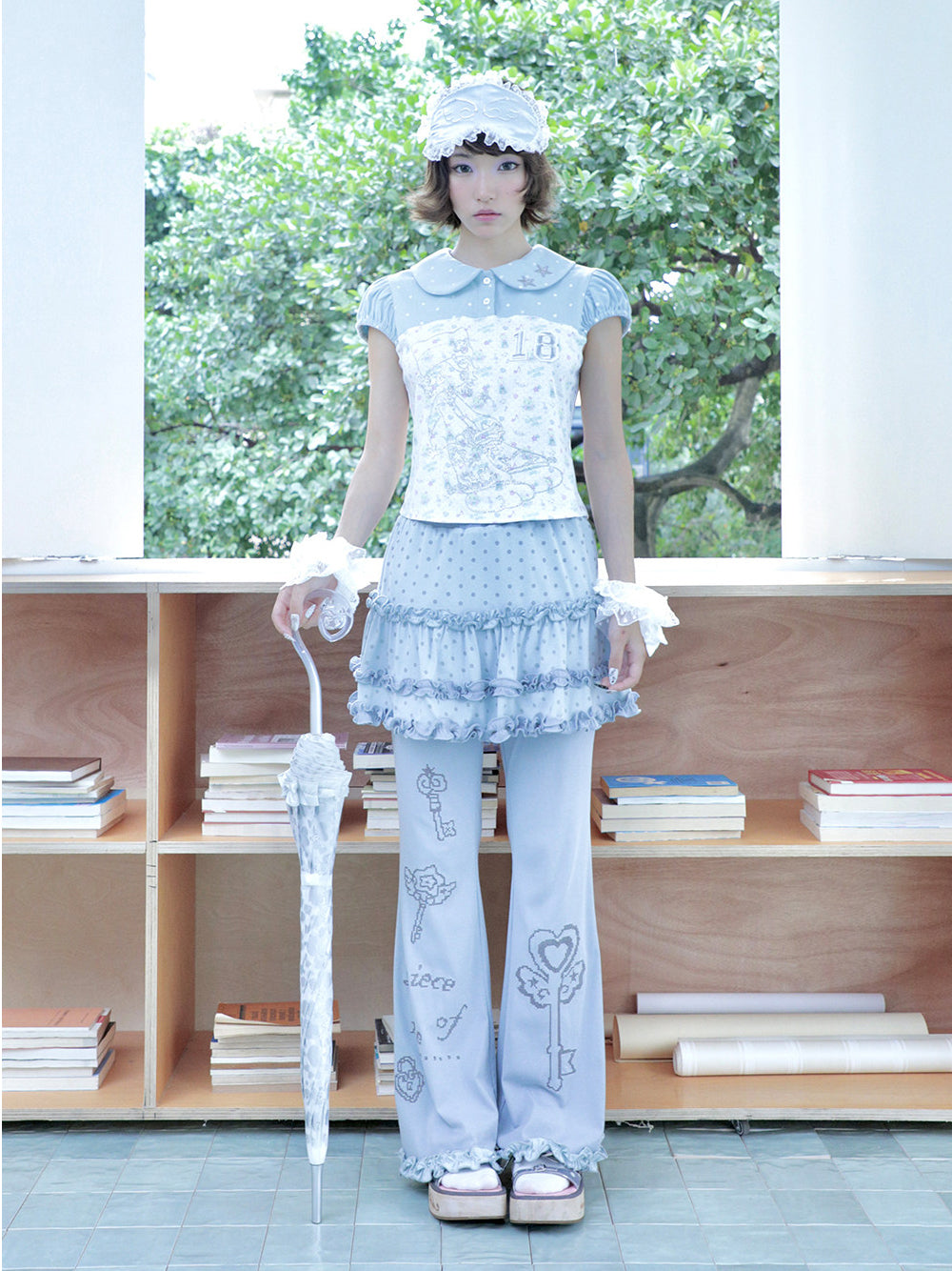 Light Blue Polka Dot Angel Cat Collar Top
