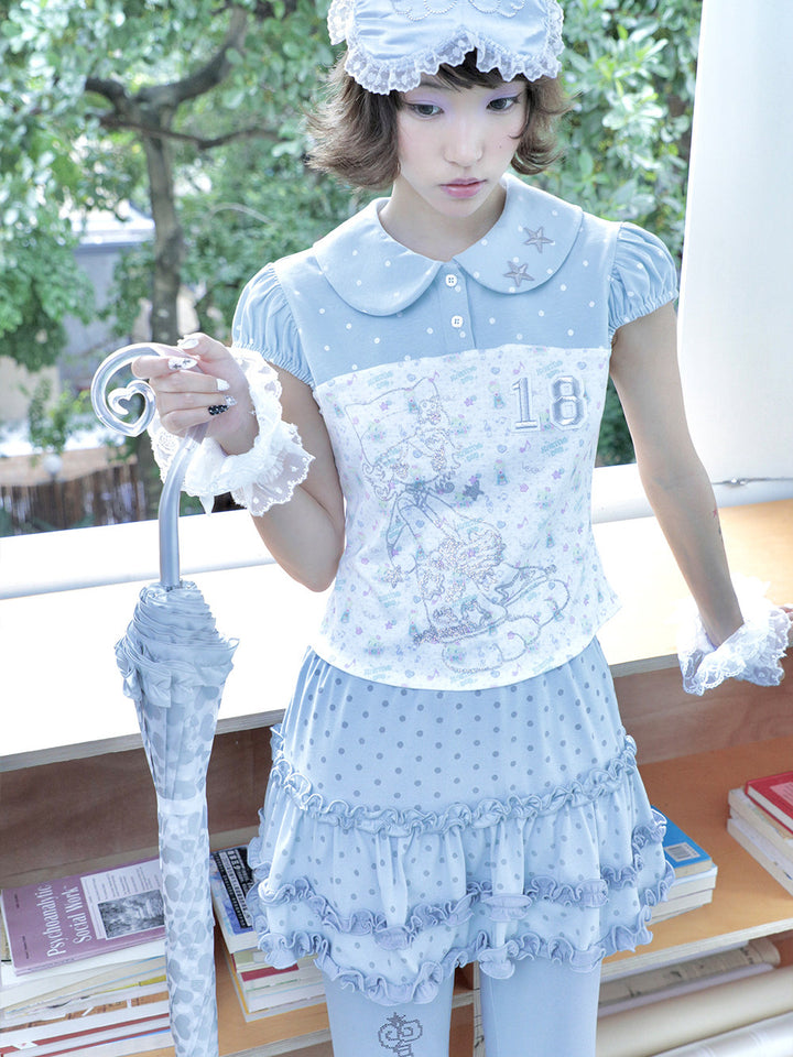 Light Blue Polka Dot Angel Cat Collar Top
