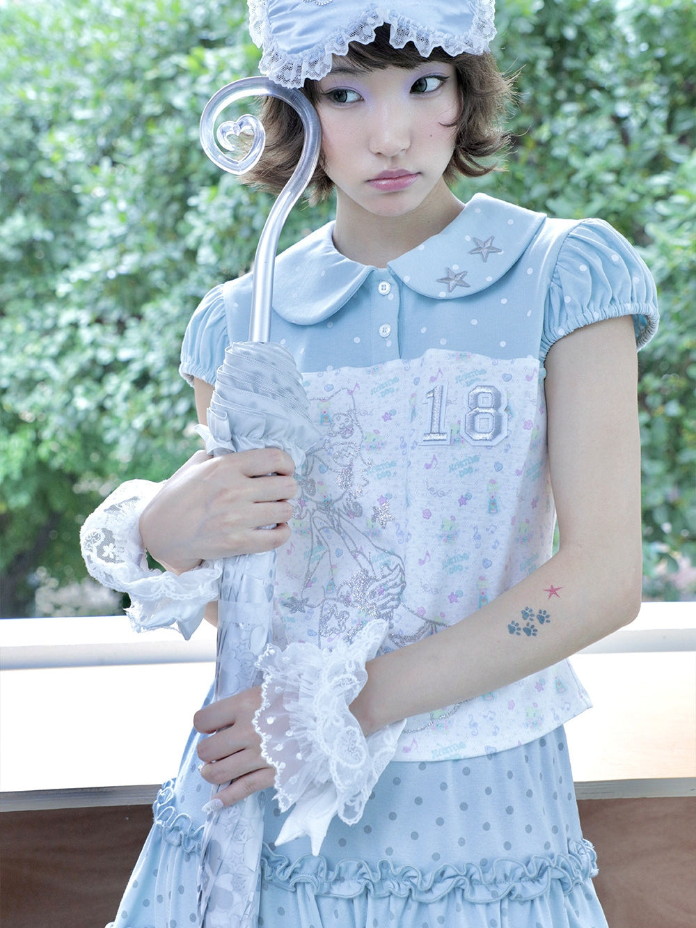 Light Blue Polka Dot Angel Cat Collar Top