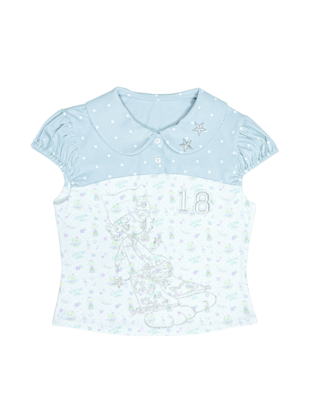 Light Blue Polka Dot Angel Cat Collar Top