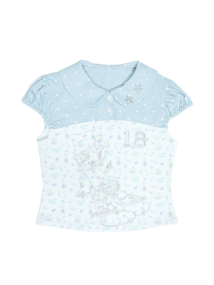 Light Blue Polka Dot Angel Cat Collar Top