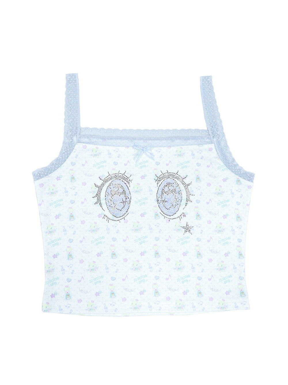 White Rhinestone Eye Print Camisole Top