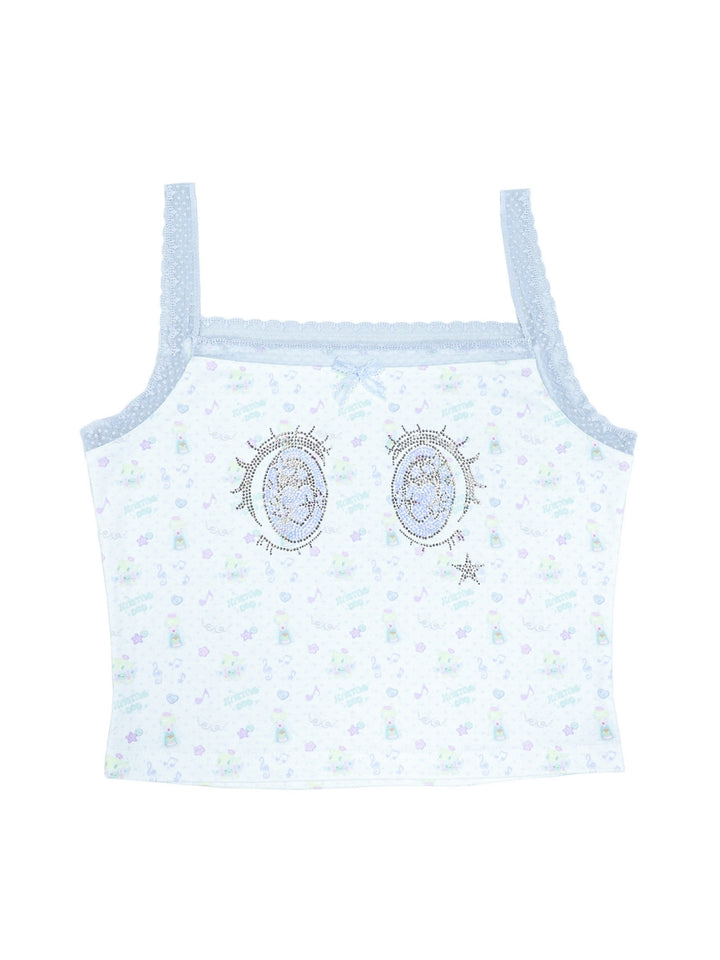 White Rhinestone Eye Print Camisole Top