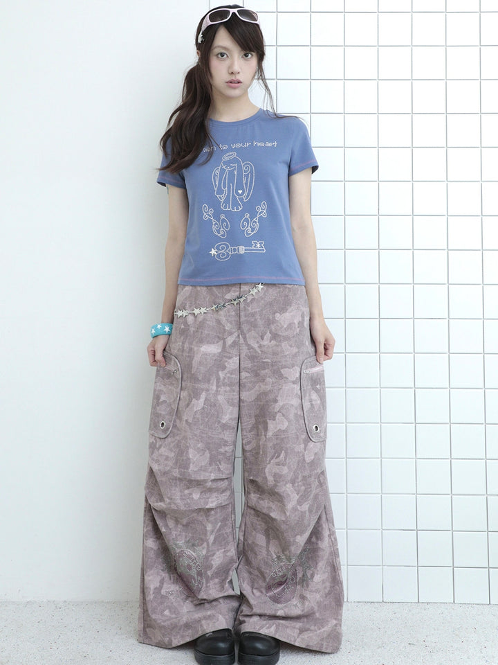 Dusty Blue Rhinestone Angel Bunny T-Shirt