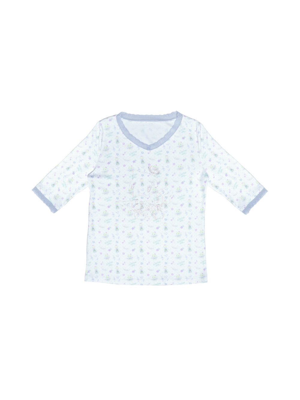 White Angel Cat Glitter V-Neck T-Shirt