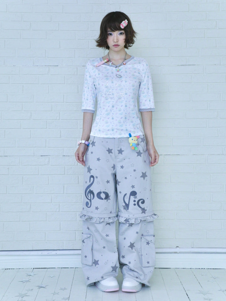 Music Note Detachable-Leg Cargo Pants
