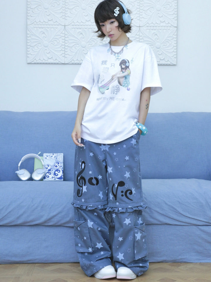 Music Note Detachable-Leg Cargo Pants
