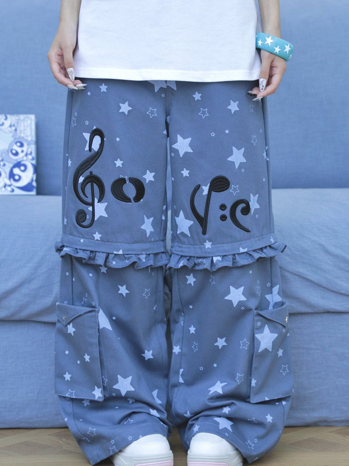 Music Note Detachable-Leg Cargo Pants