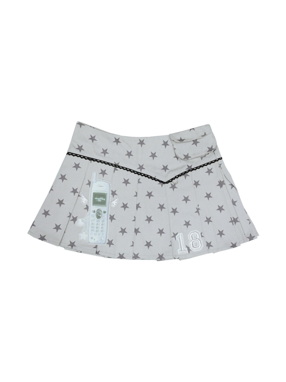 Winged Phone Patch Pleated Mini Skirt