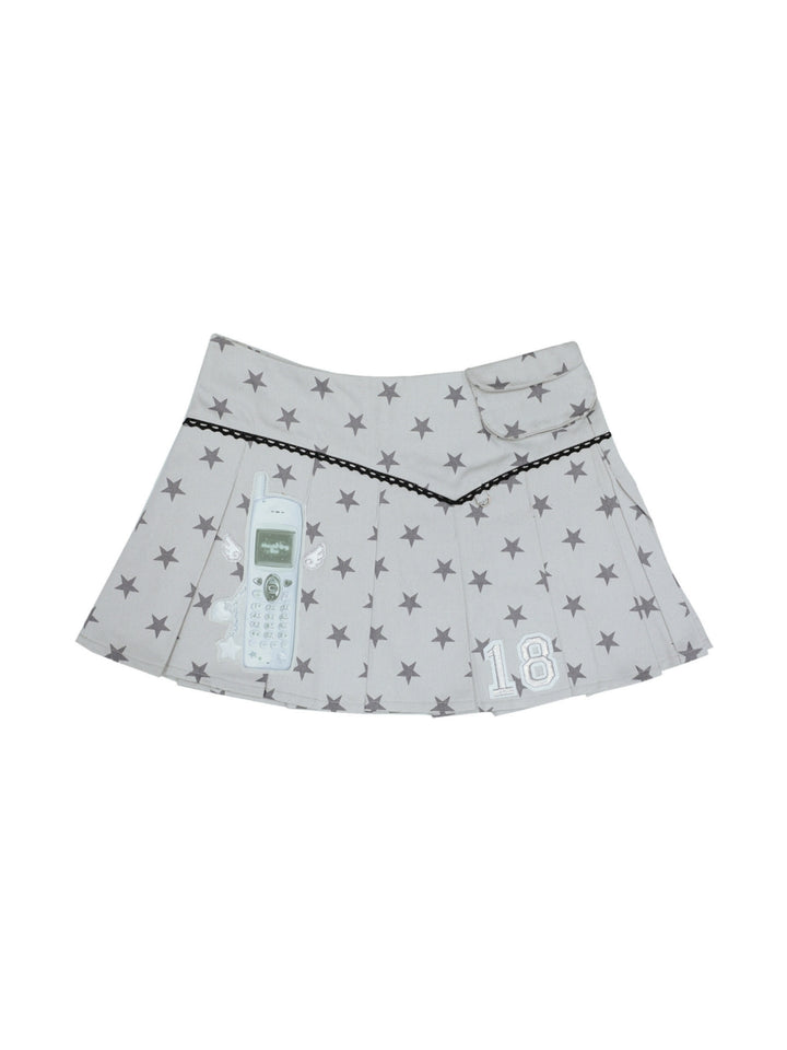Winged Phone Patch Pleated Mini Skirt