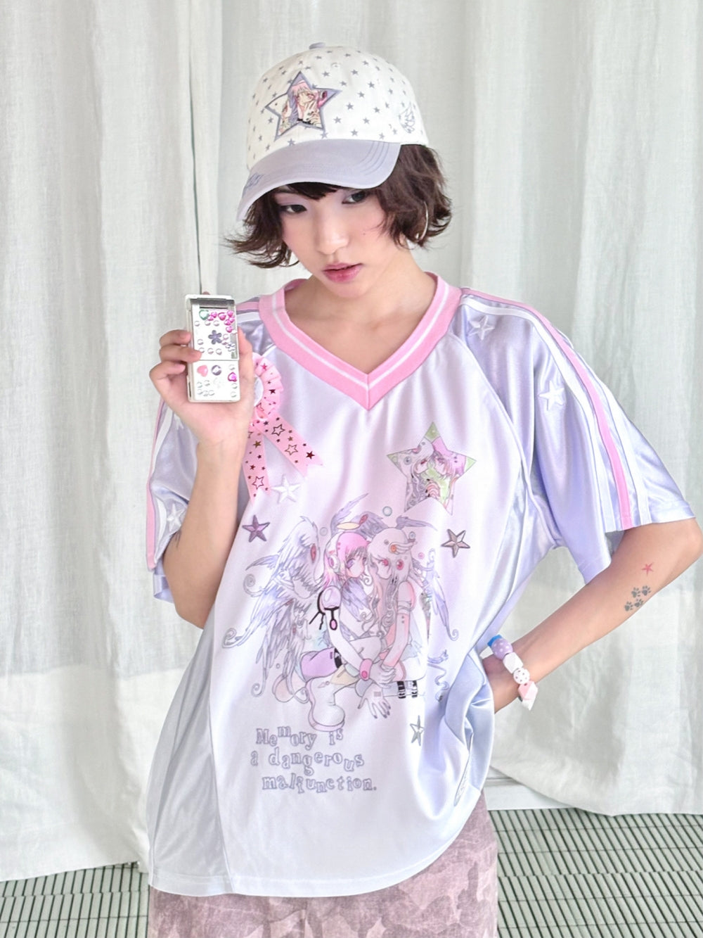 Star Anime Angel Graphic V-Neck Jersey Tee