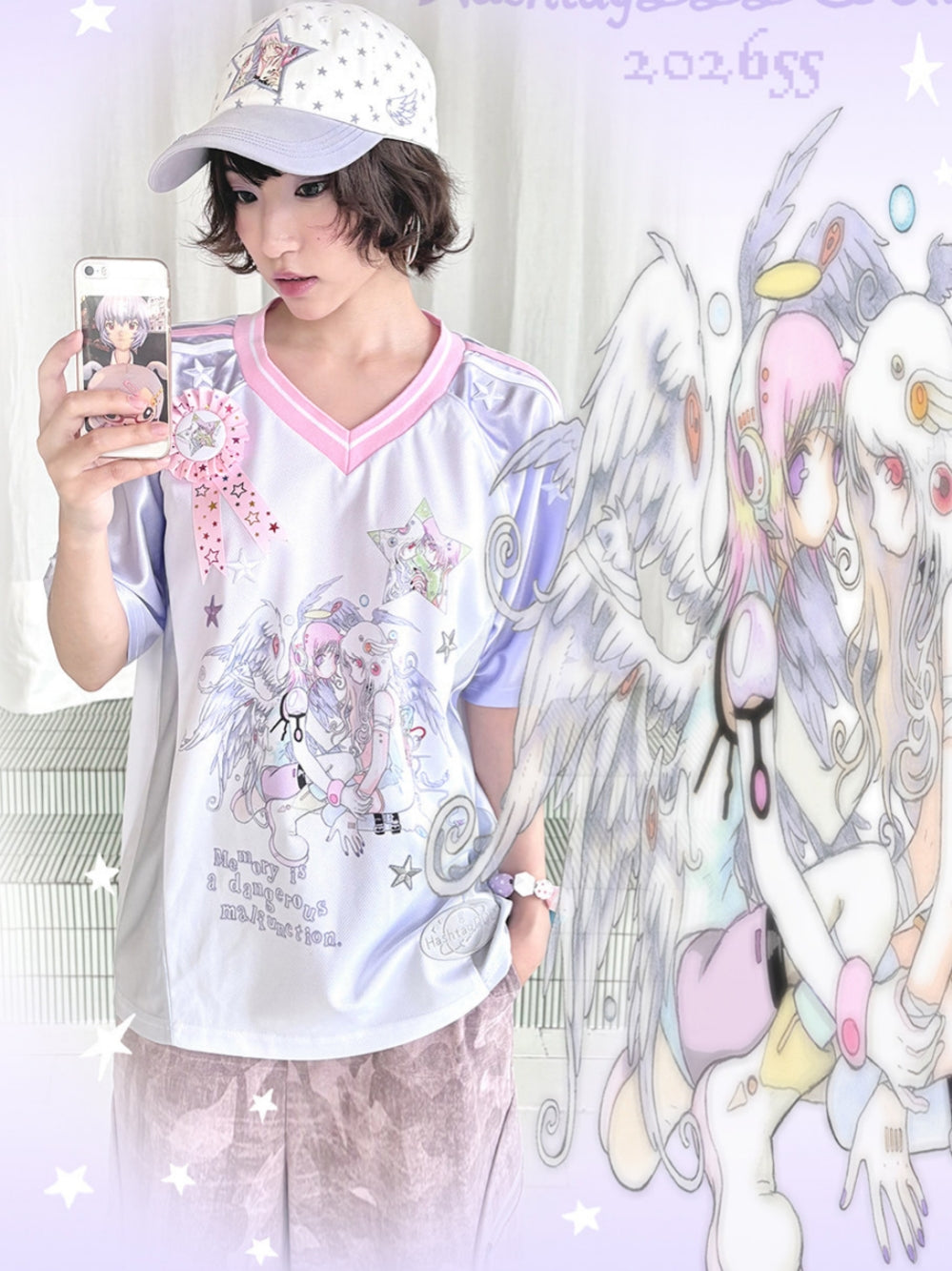 Star Anime Angel Graphic V-Neck Jersey Tee