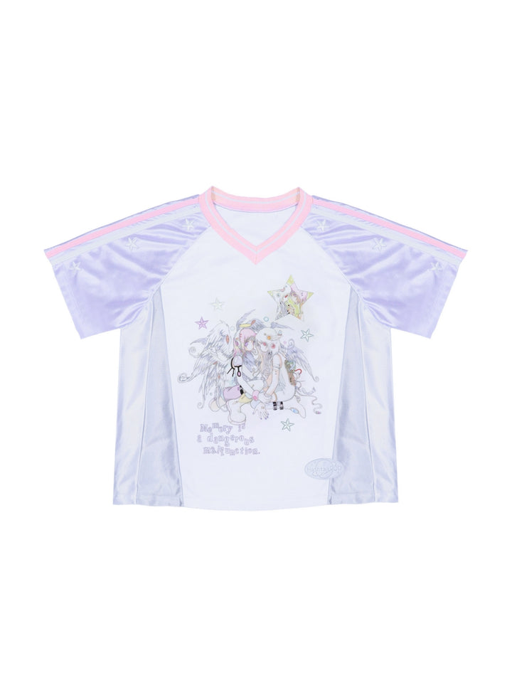 Star Anime Angel Graphic V-Neck Jersey Tee