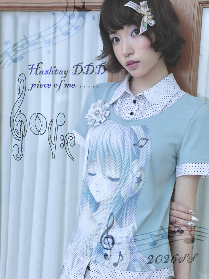 Music Girl Faux-Layer Collared Tee
