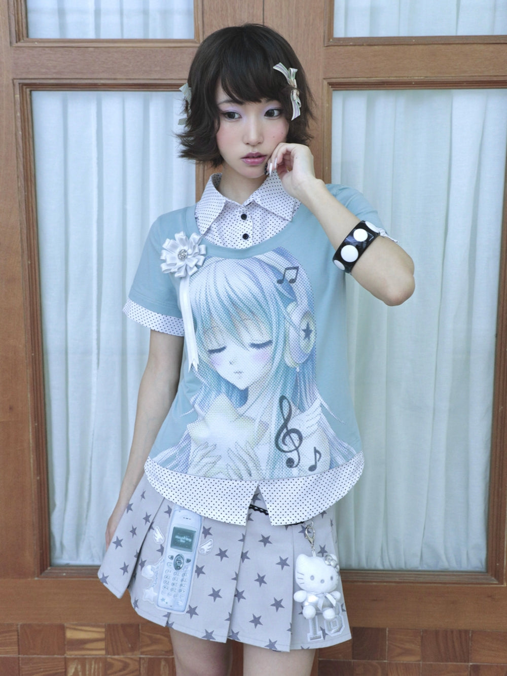 Music Girl Faux-Layer Collared Tee
