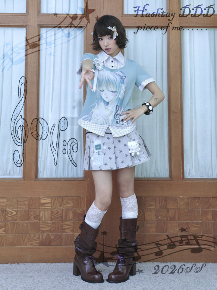 Music Girl Faux-Layer Collared Tee
