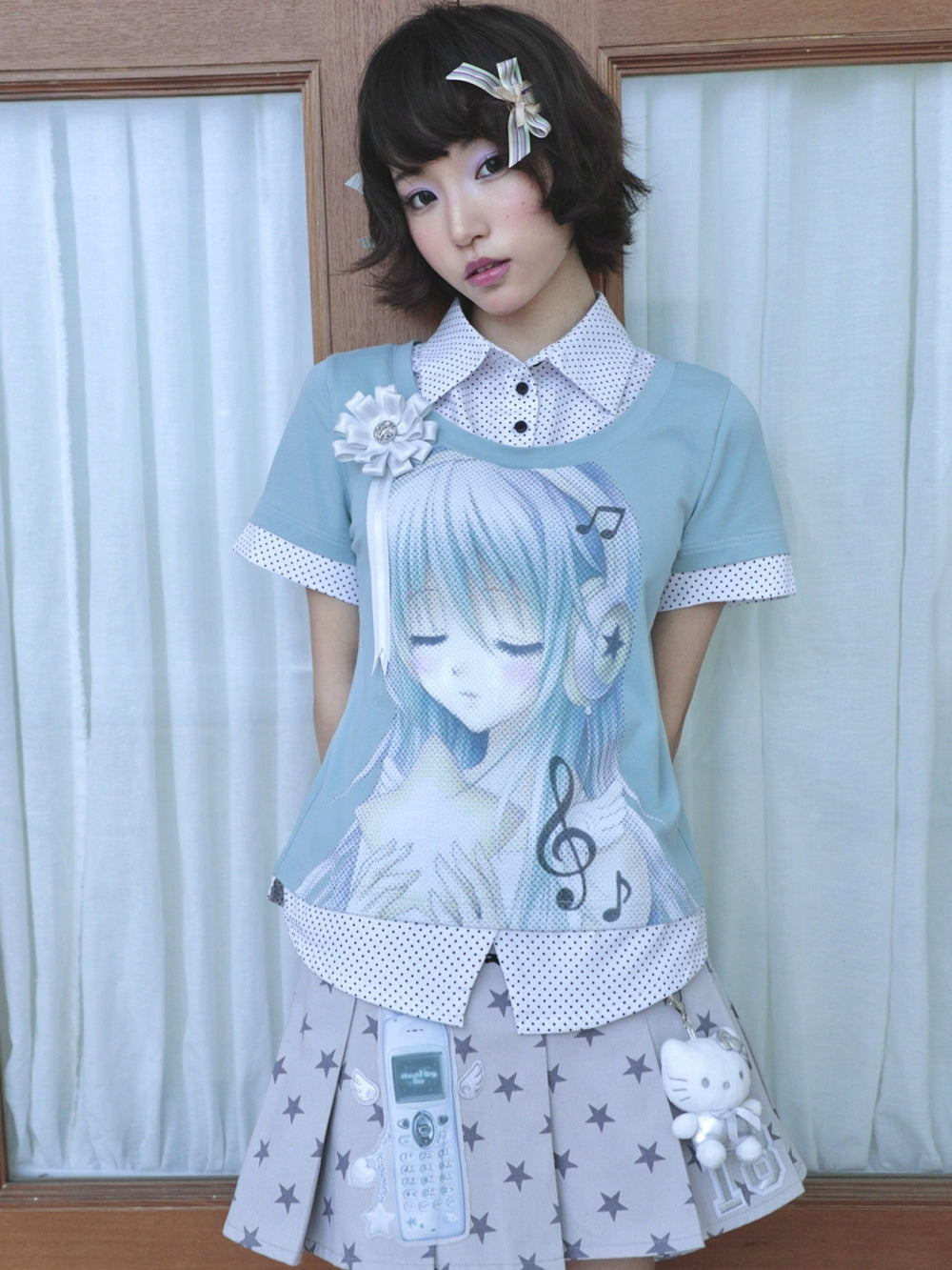 Music Girl Faux-Layer Collared Tee
