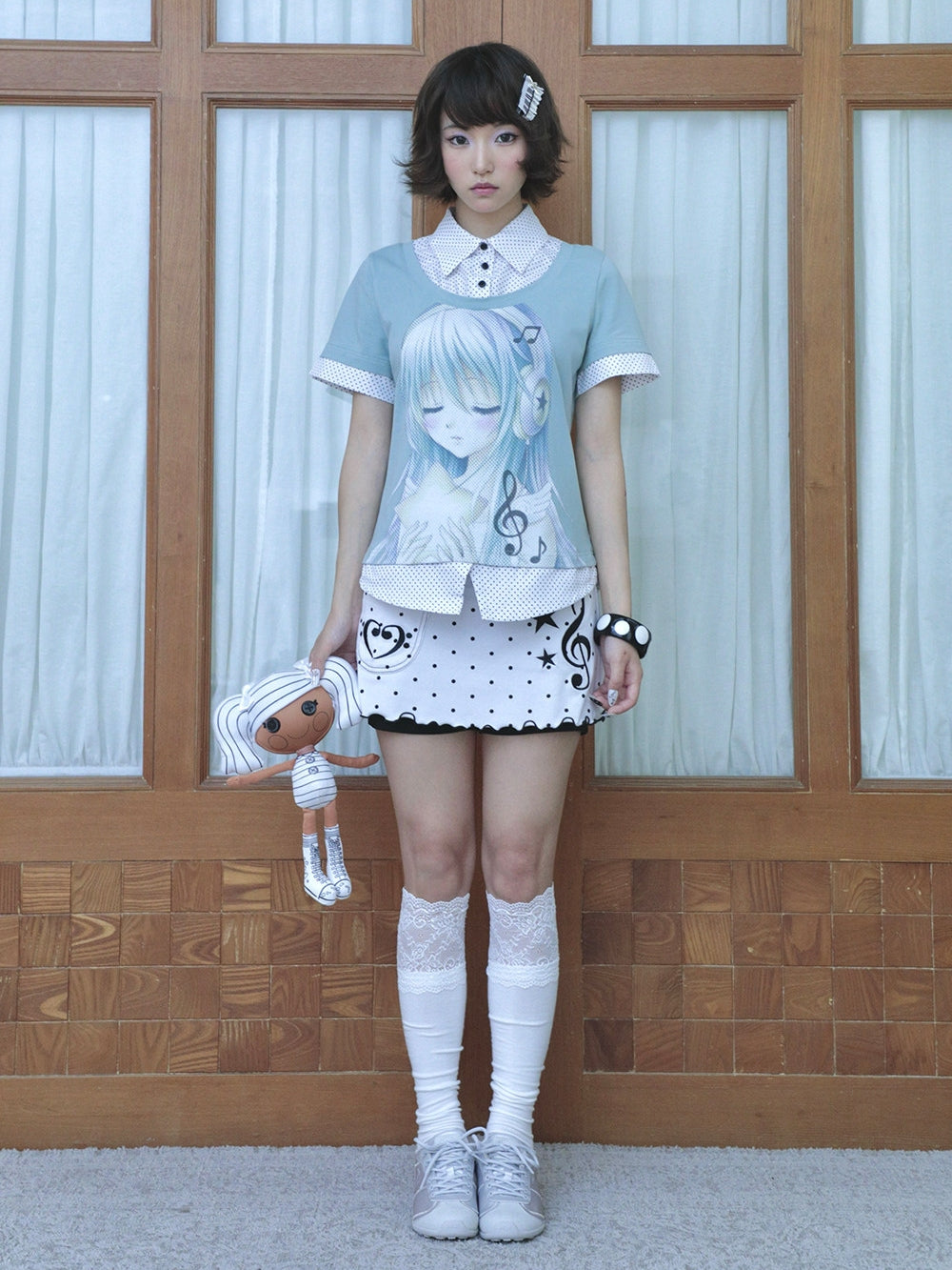Music Girl Faux-Layer Collared Tee