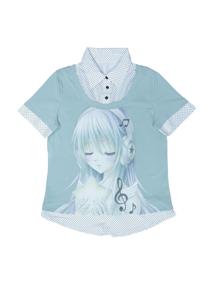Music Girl Faux-Layer Collared Tee