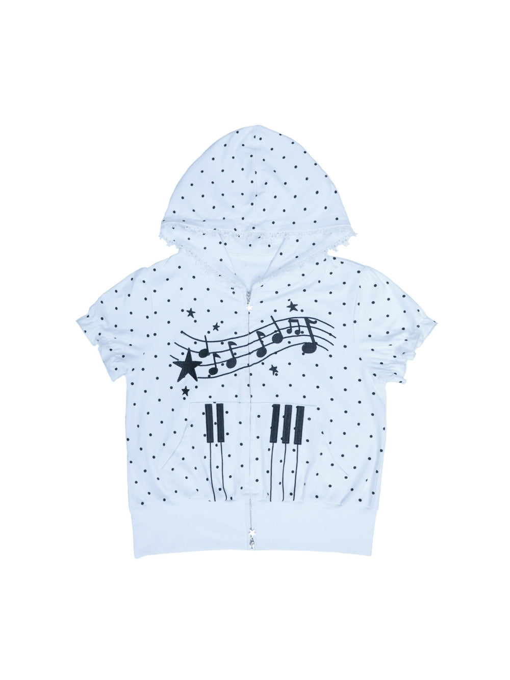 Music Note Polka Dot Short Sleeve Zip Hoodie
