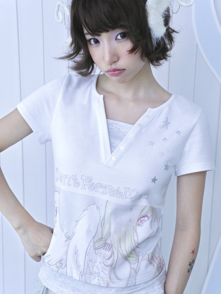 Angel Sketch Faux-Layered Short Sleeve Tee