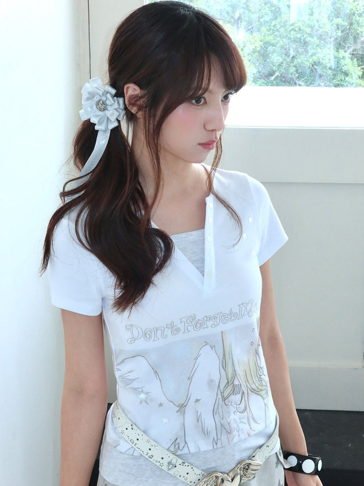 Angel Sketch Faux-Layered Short Sleeve Tee