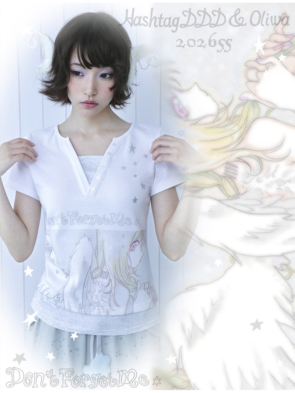 Angel Sketch Faux-Layered Short Sleeve Tee