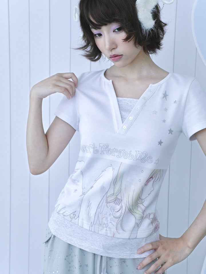 Angel Sketch Faux-Layered Short Sleeve Tee