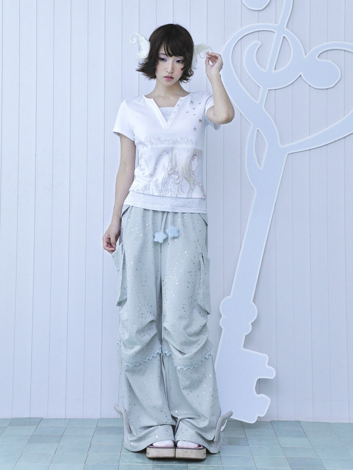 Angel Sketch Faux-Layered Short Sleeve Tee