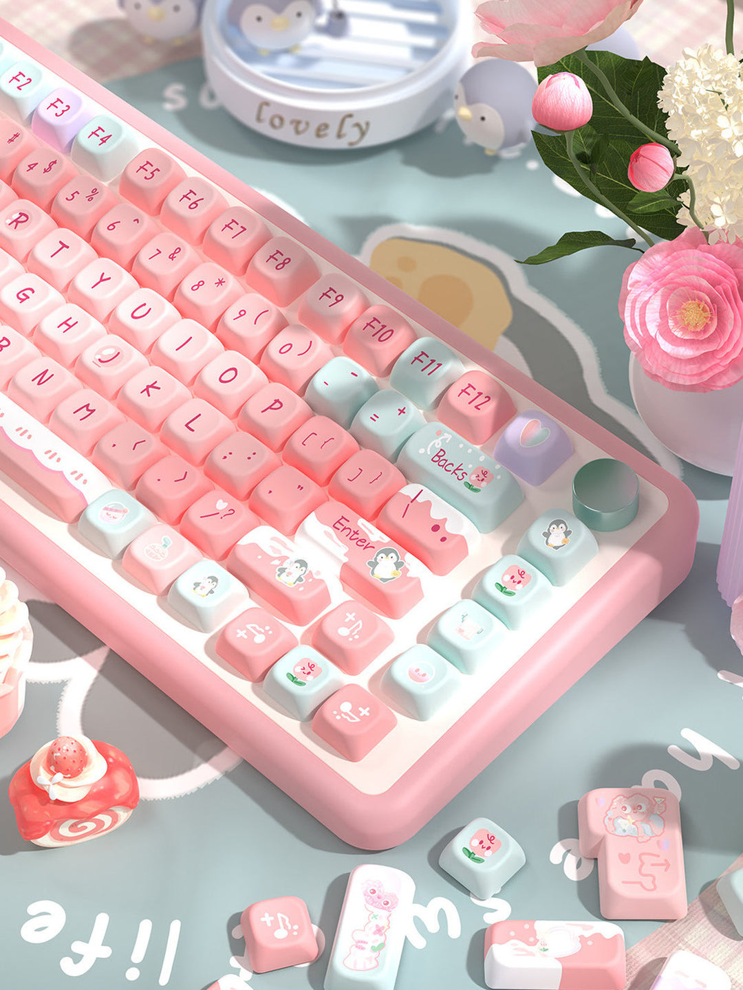 Rose Mist Glacier Keycaps Set for Mechanical Keyboards