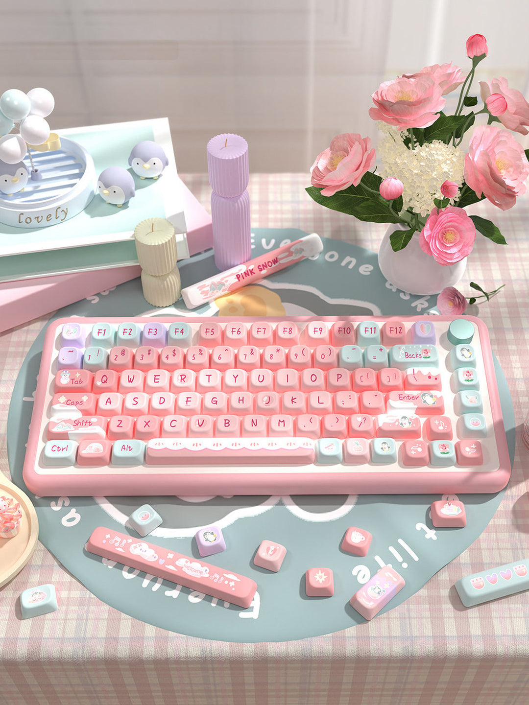 Rose Mist Glacier Keycaps Set for Mechanical Keyboards