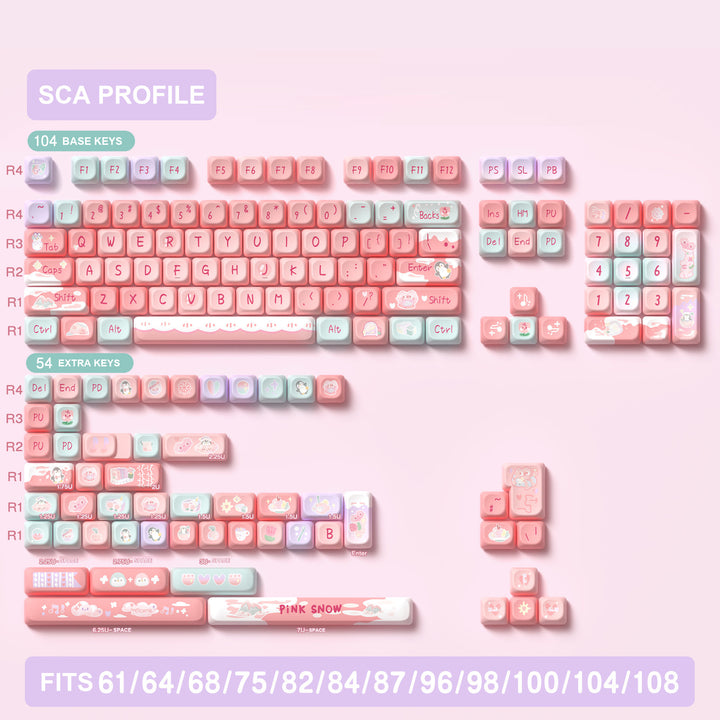 Rose Mist Glacier Keycaps Set for Mechanical Keyboards