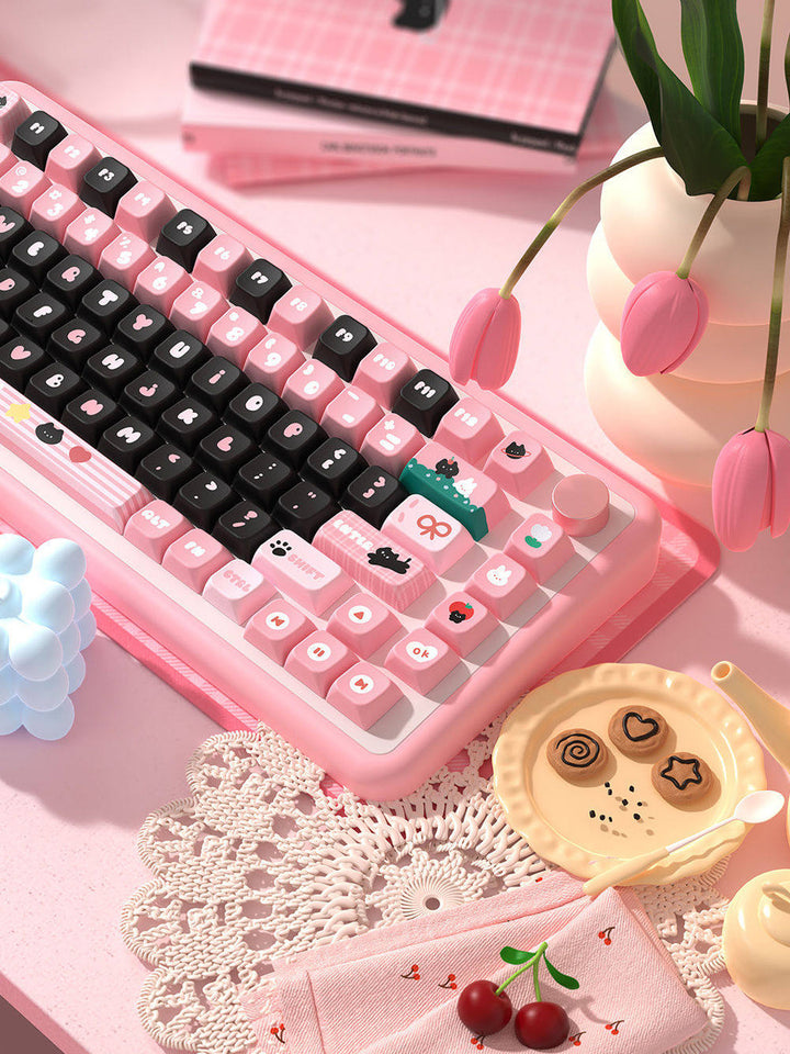 Little Black Cat Keycaps Set for Mechanical Keyboards