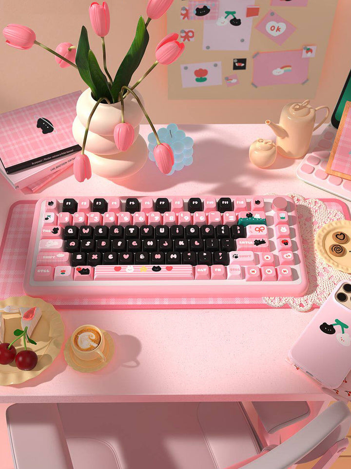 Little Black Cat Keycaps Set for Mechanical Keyboards