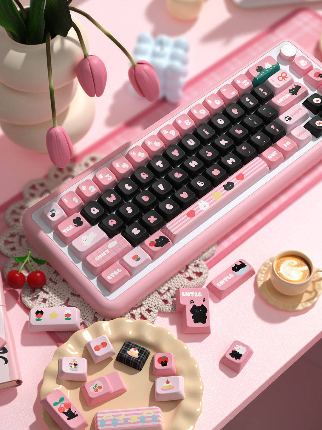 Little Black Cat Keycaps Set for Mechanical Keyboards