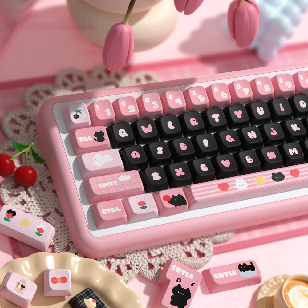 Little Black Cat Keycaps Set for Mechanical Keyboards