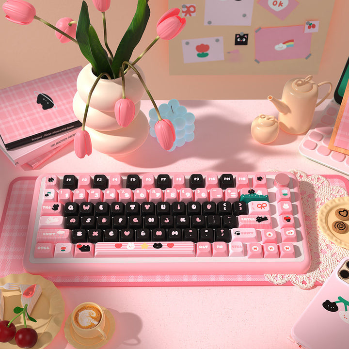 Little Black Cat Keycaps Set for Mechanical Keyboards