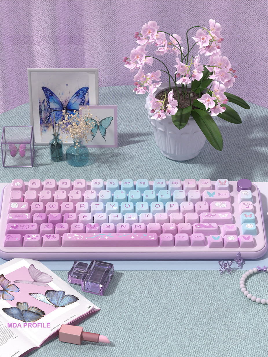 Dreamy Purple Butterfly Keycaps Set for Mechanical Keyboards