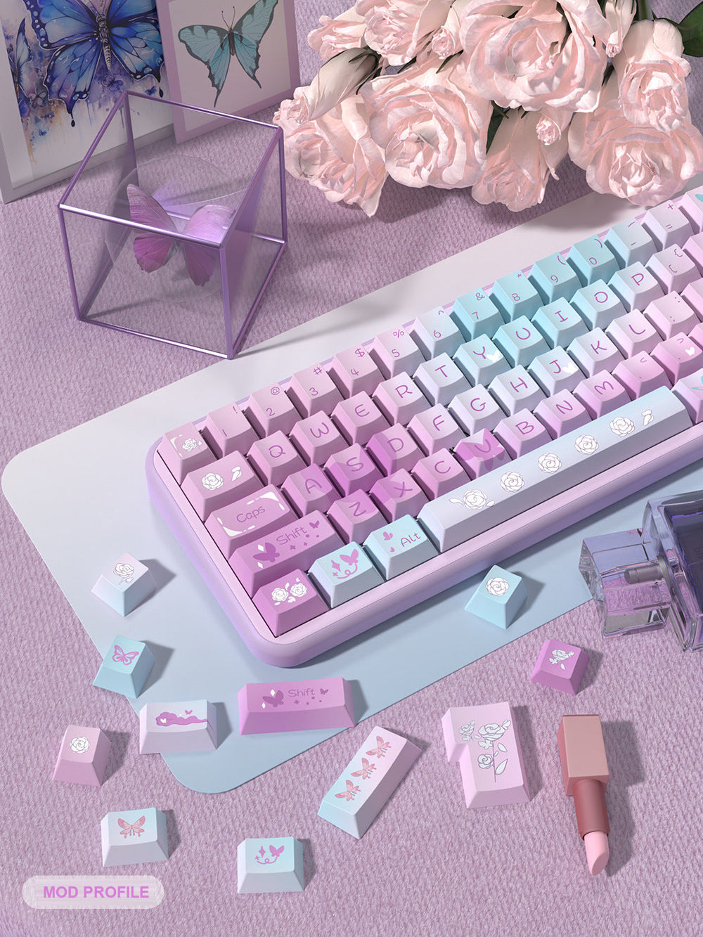 Dreamy Purple Butterfly Keycaps Set for Mechanical Keyboards