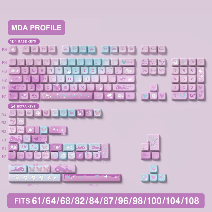 Dreamy Purple Butterfly Keycaps Set for Mechanical Keyboards