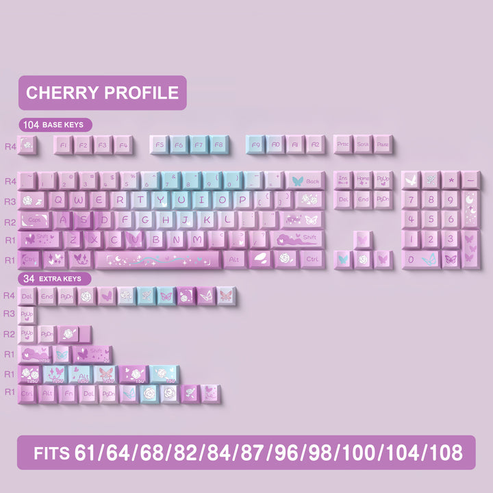 Dreamy Purple Butterfly Keycaps Set for Mechanical Keyboards