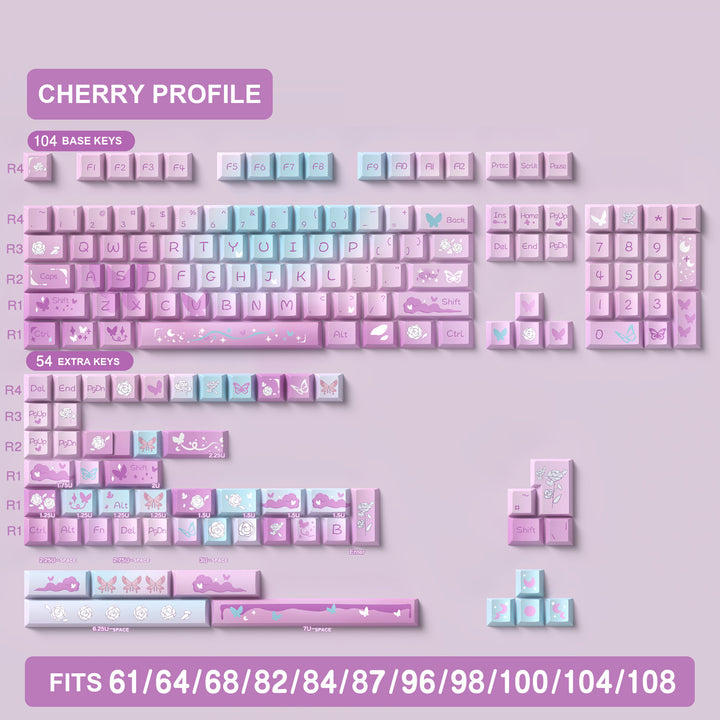 Dreamy Purple Butterfly Keycaps Set for Mechanical Keyboards