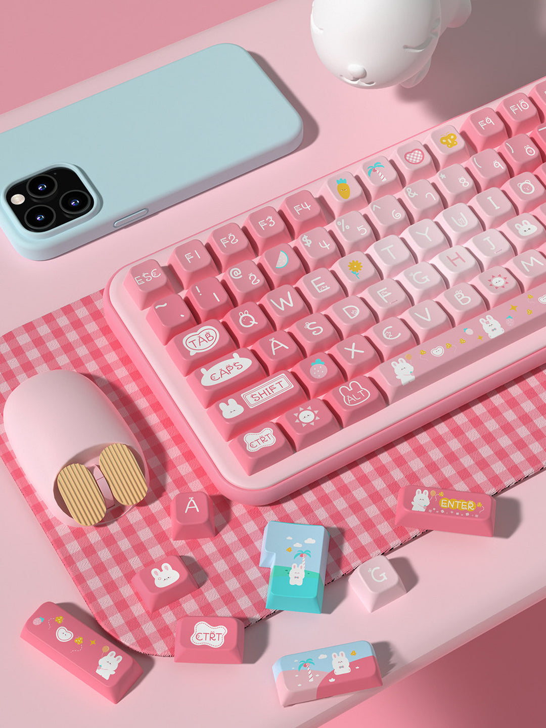 Summer Bunny Keycaps Set for Mechanical Keyboards