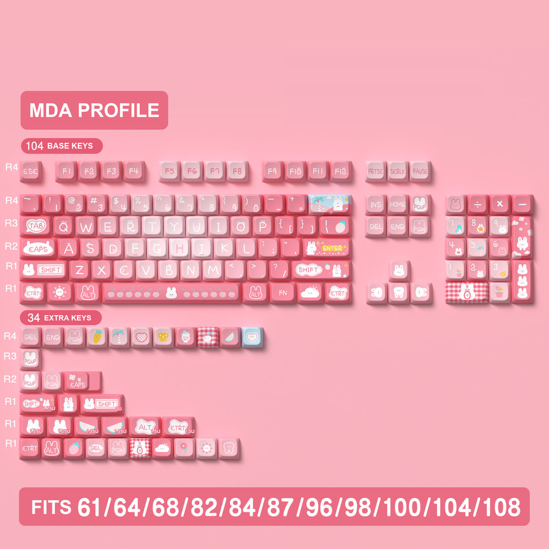 Summer Bunny Keycaps Set for Mechanical Keyboards