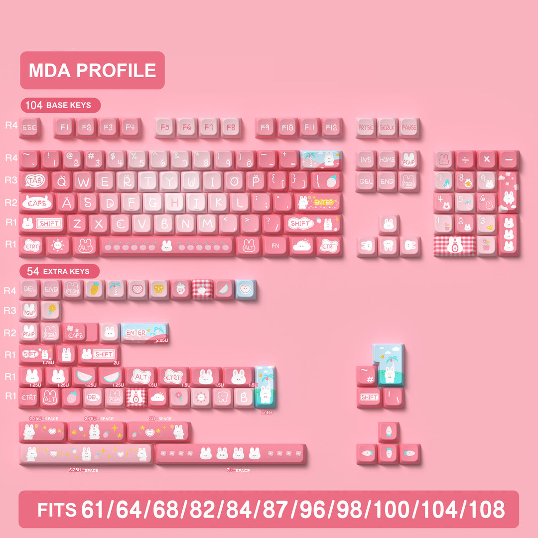 Summer Bunny Keycaps Set for Mechanical Keyboards